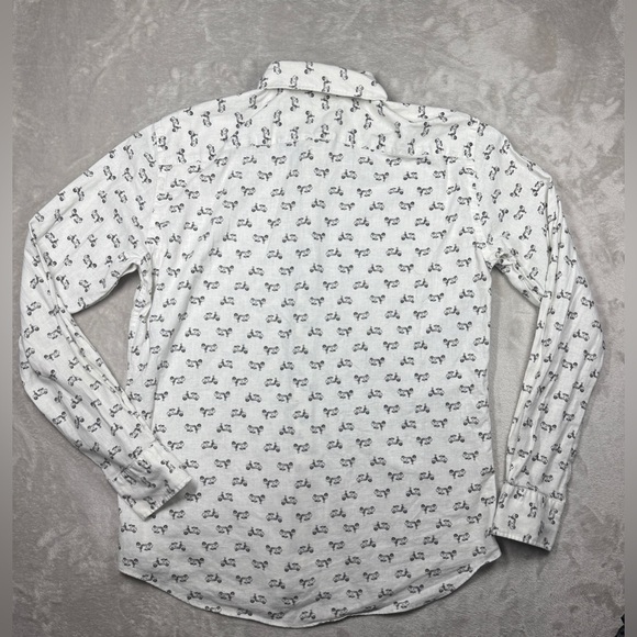 Maurizio Baldassari Men’s Novelty Moped Scooter White Black Button Up Shirt L - Picture 11 of 16
